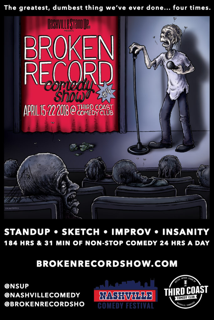 #BrokenRecordShow 4 - April 15-22, 2018 at Third Coast Comedy Club. Original poster art by Carden Illustration!