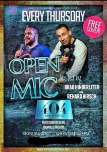 open mic comedy night at 404 Bar & Grill every Thursday